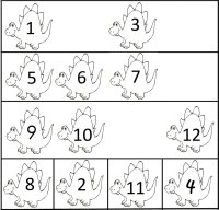 dinosaur worksheets – cut and paste – numbers 1 to 12