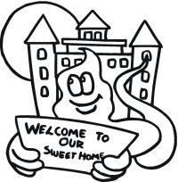 Ghost and haunted house coloring page