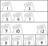 monsters worksheet – cut and paste – numbers 1 to 12