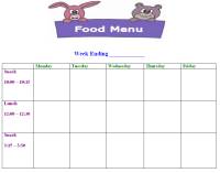 Daycare Food Menu, Child Care Food Menu, or Preschool Food Menu