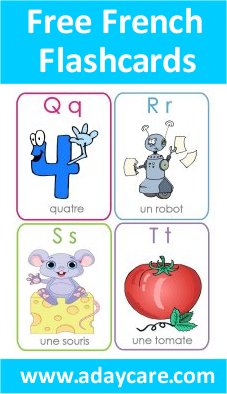 French FlashCards Letters Q, R, S, T