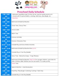 Preschool Daily Schedule Chart