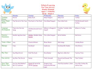 Weekly Calendar For Infant 1 to 4 Months for Bird Week Theme Lesson Plans