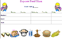 Weekly Menu Form Preschool Form